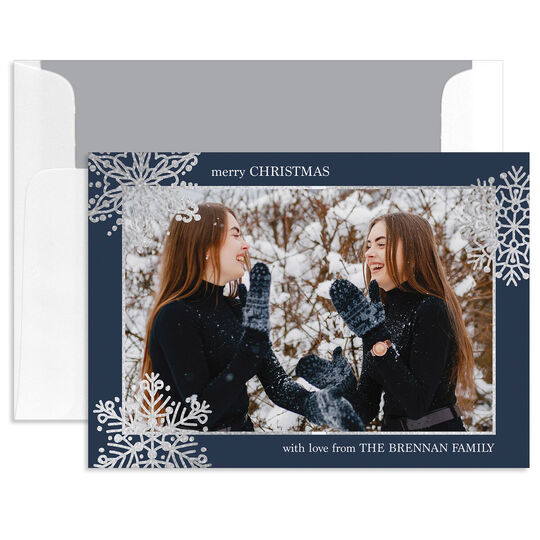 Silver Foil Snowflakes Photo Cards